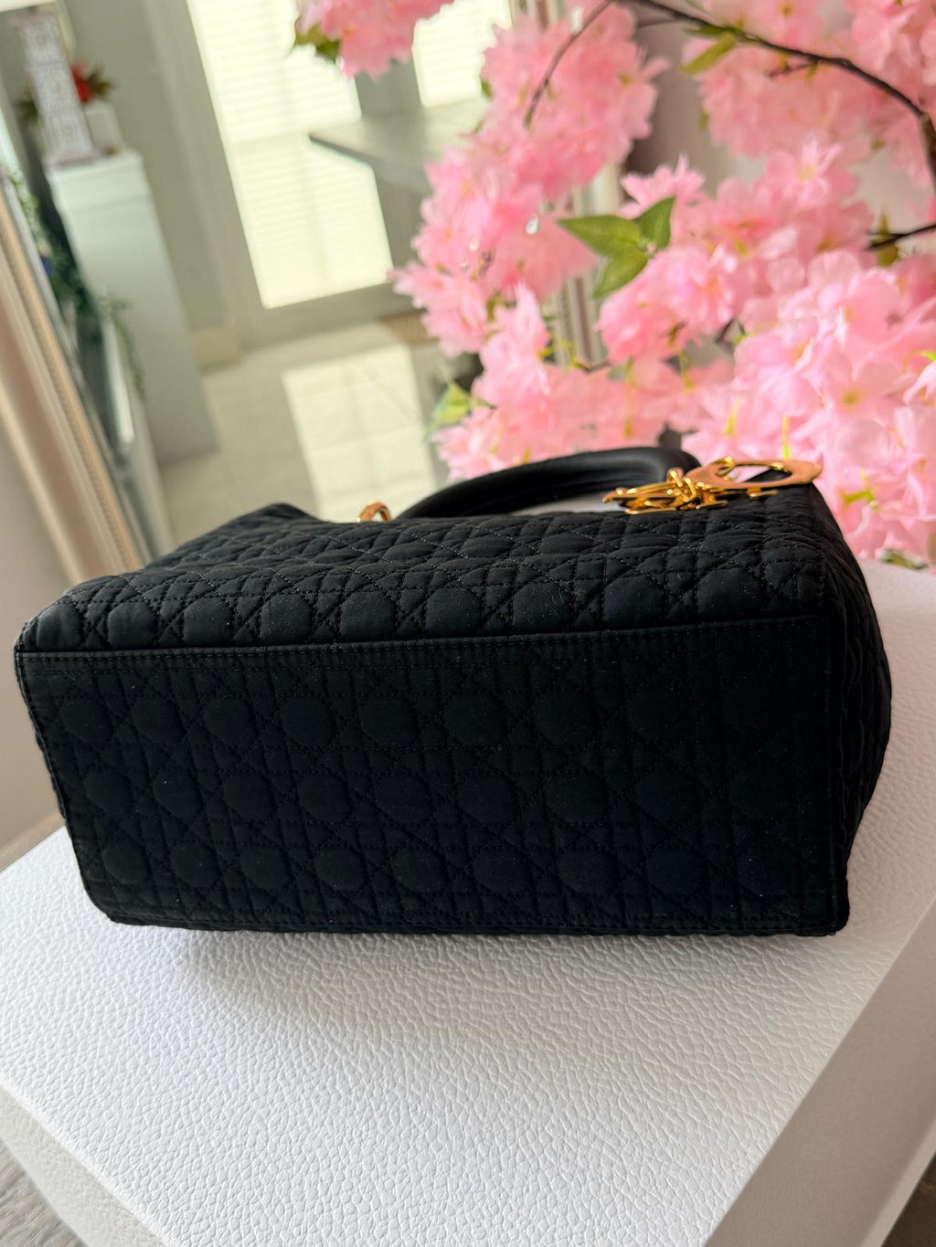 Christian Dior Lady Dior Medium Black Canvas Handbag Gold Hardware