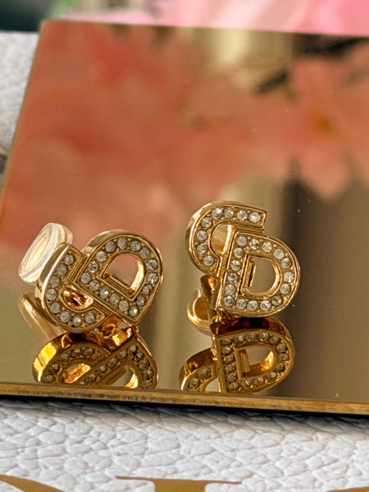 Christian Dior CD Gold Plated Clip On Earrings