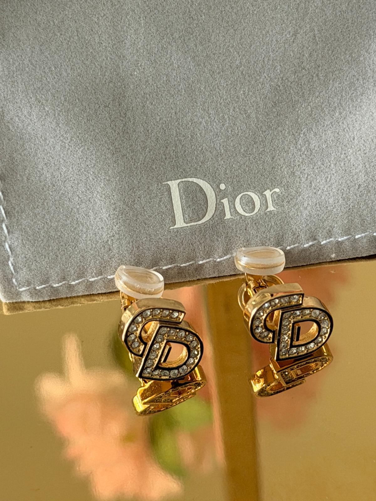 Christian Dior CD Gold Plated Clip On Earrings