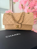 Chanel Medium Double Flap Beige Lambskin Leather Handbag Gold Hardware