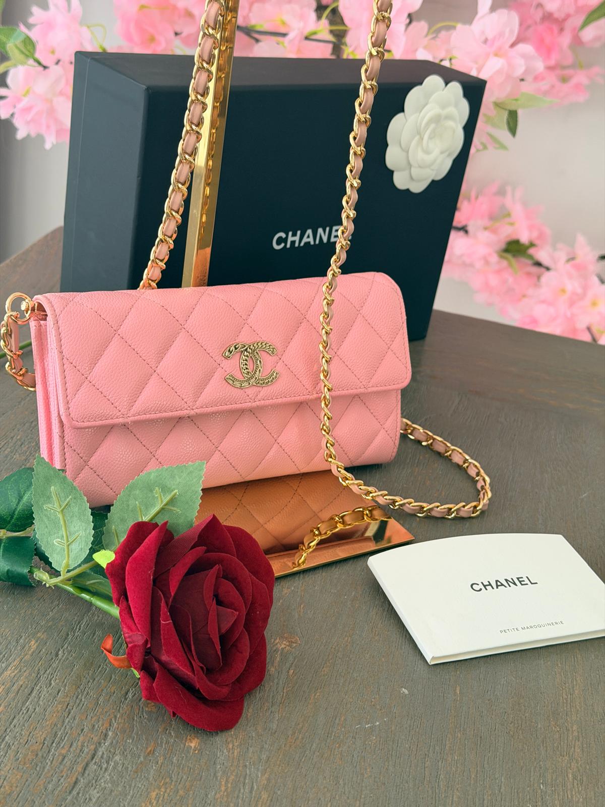 Chanel Matelasse Long Wallet Pink Caviar Leather Gold Hardware