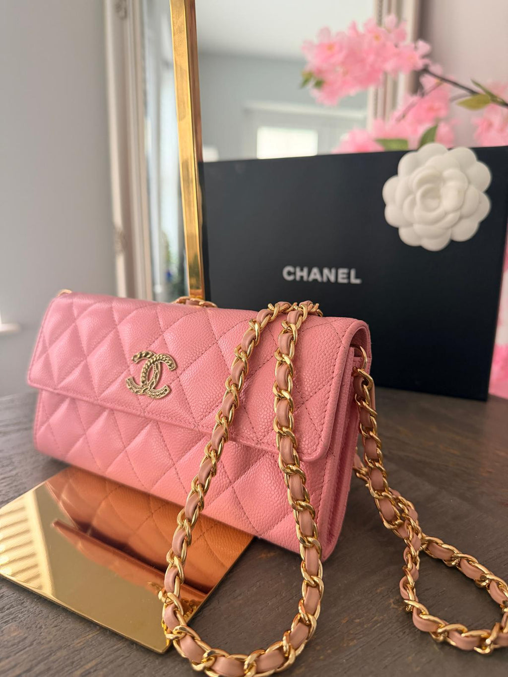 Chanel Matelasse Long Wallet Pink Caviar Leather Gold Hardware