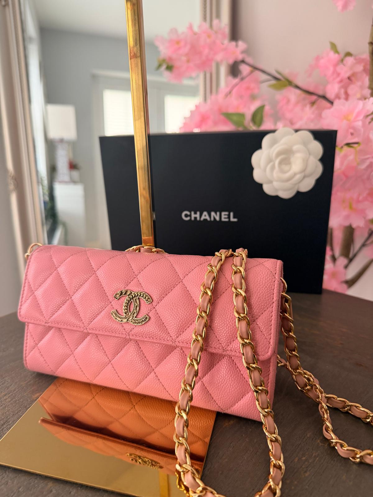 Chanel Matelasse Long Wallet Pink Caviar Leather Gold Hardware