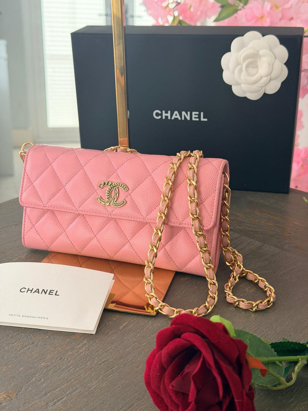 Chanel Matelasse Long Wallet Pink Caviar Leather Gold Hardware