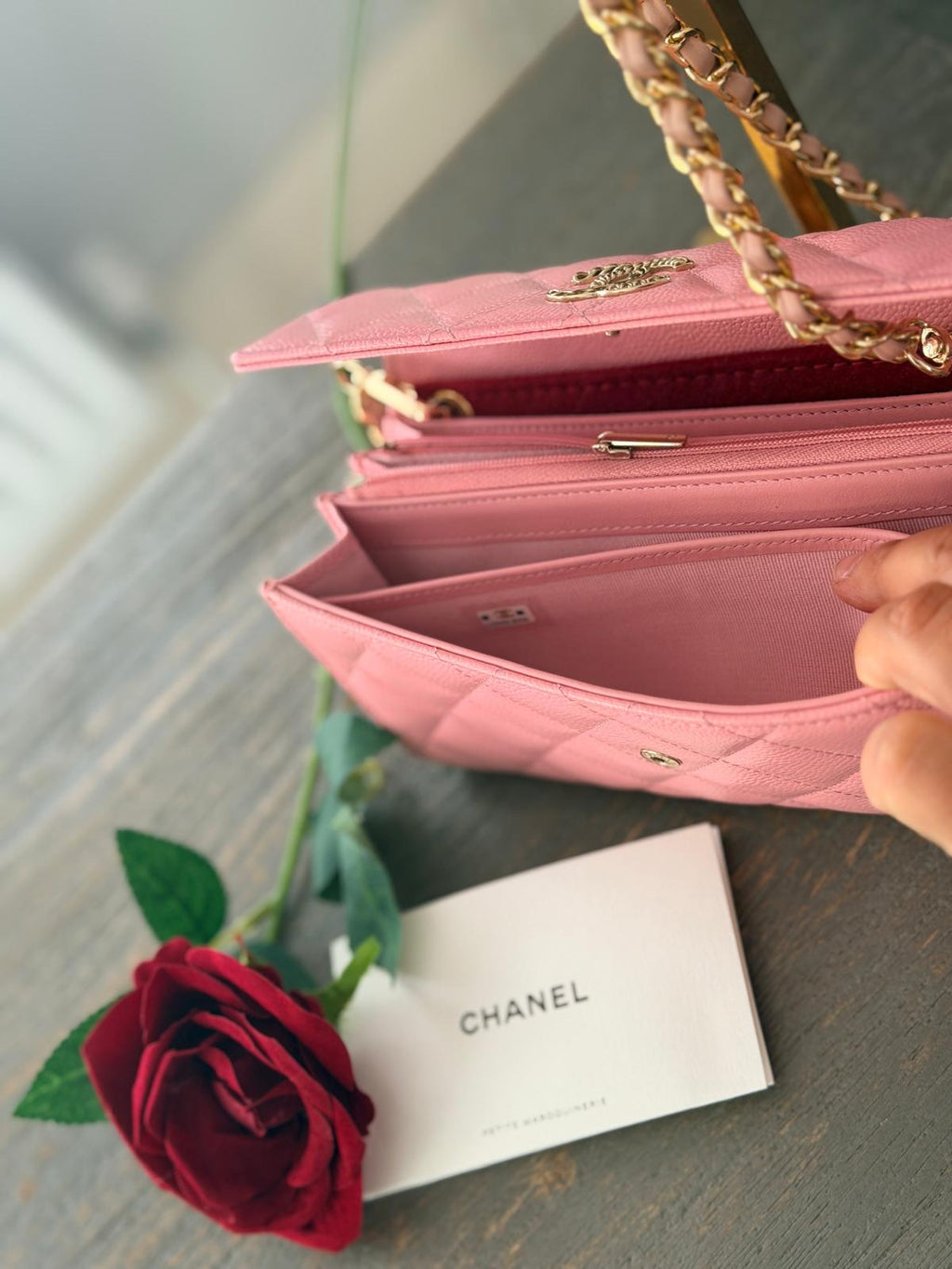 Chanel Matelasse Long Wallet Pink Caviar Leather Gold Hardware