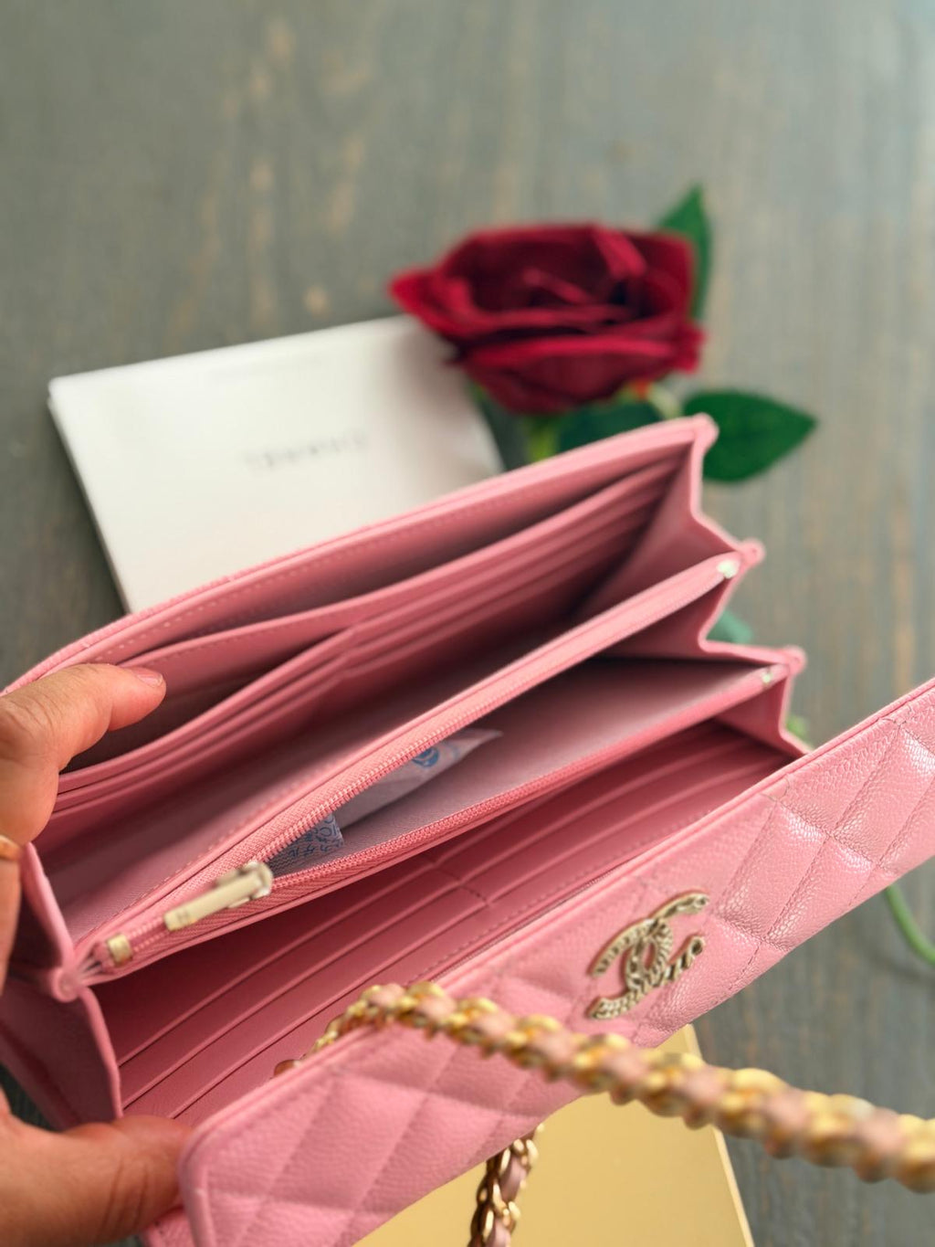 Chanel Matelasse Long Wallet Pink Caviar Leather Gold Hardware