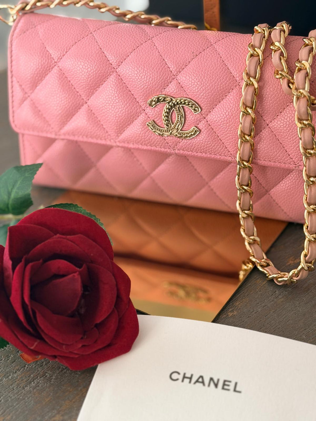 Chanel Matelasse Long Wallet Pink Caviar Leather Gold Hardware