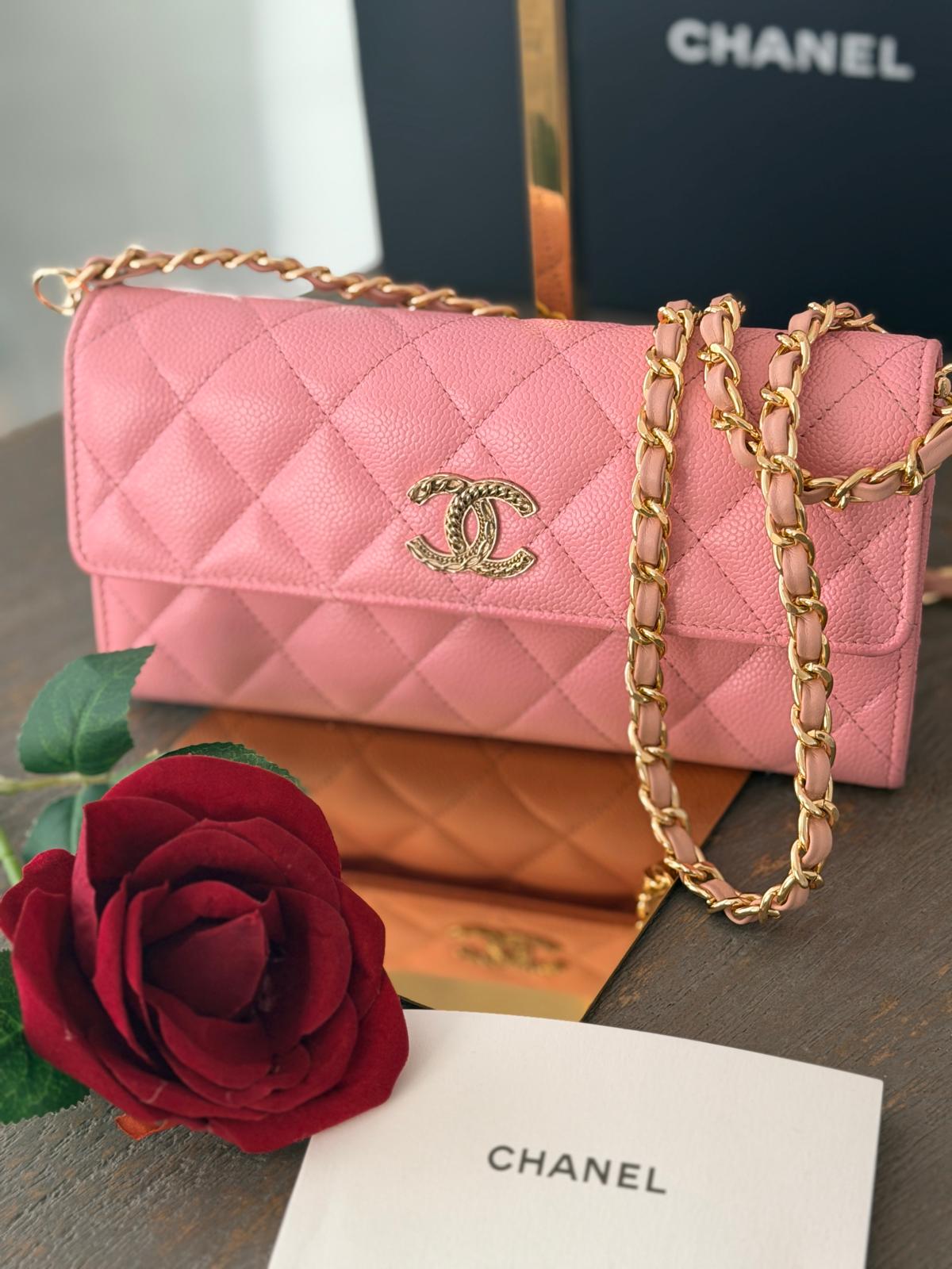 Chanel Matelasse Long Wallet Pink Caviar Leather Gold Hardware