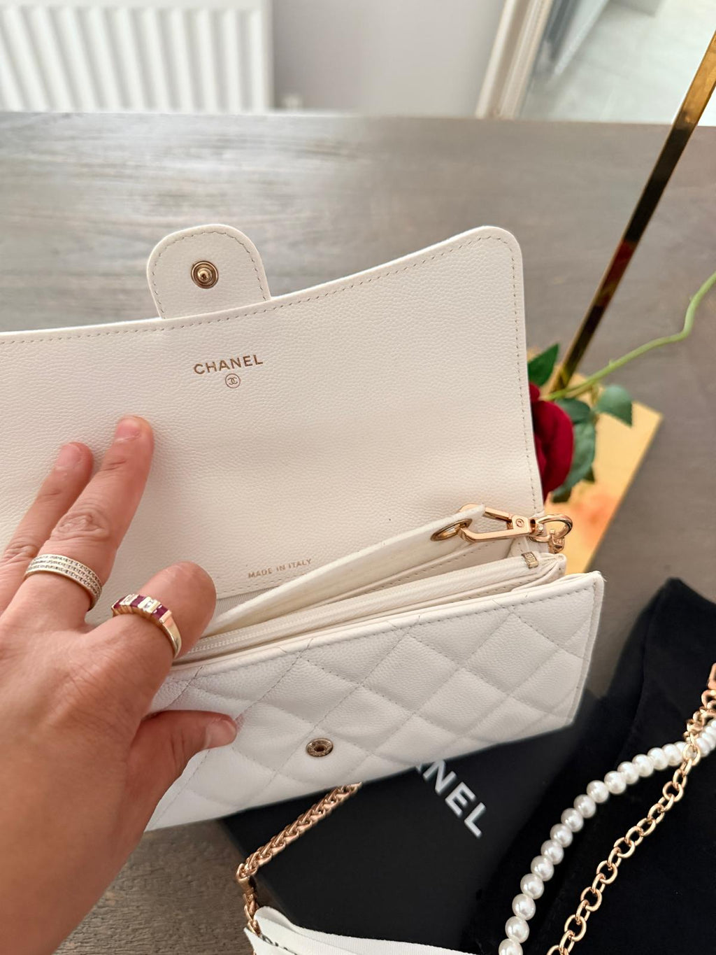 Chanel Matelasse Long Wallet White Caviar Leather Gold Hardware Series 30