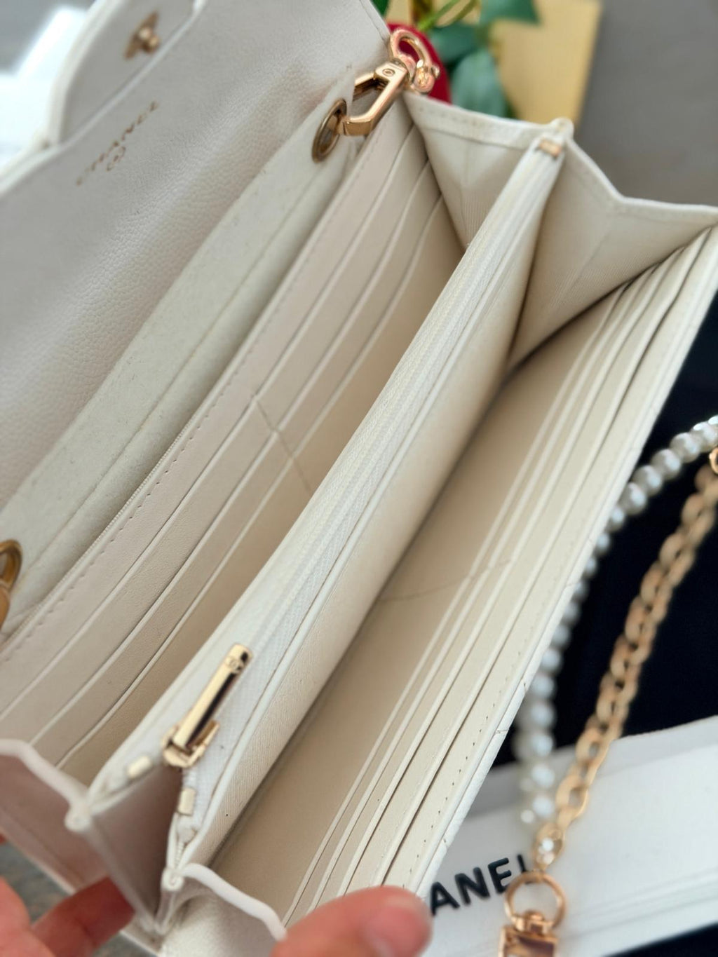 Chanel Matelasse Long Wallet White Caviar Leather Gold Hardware Series 30