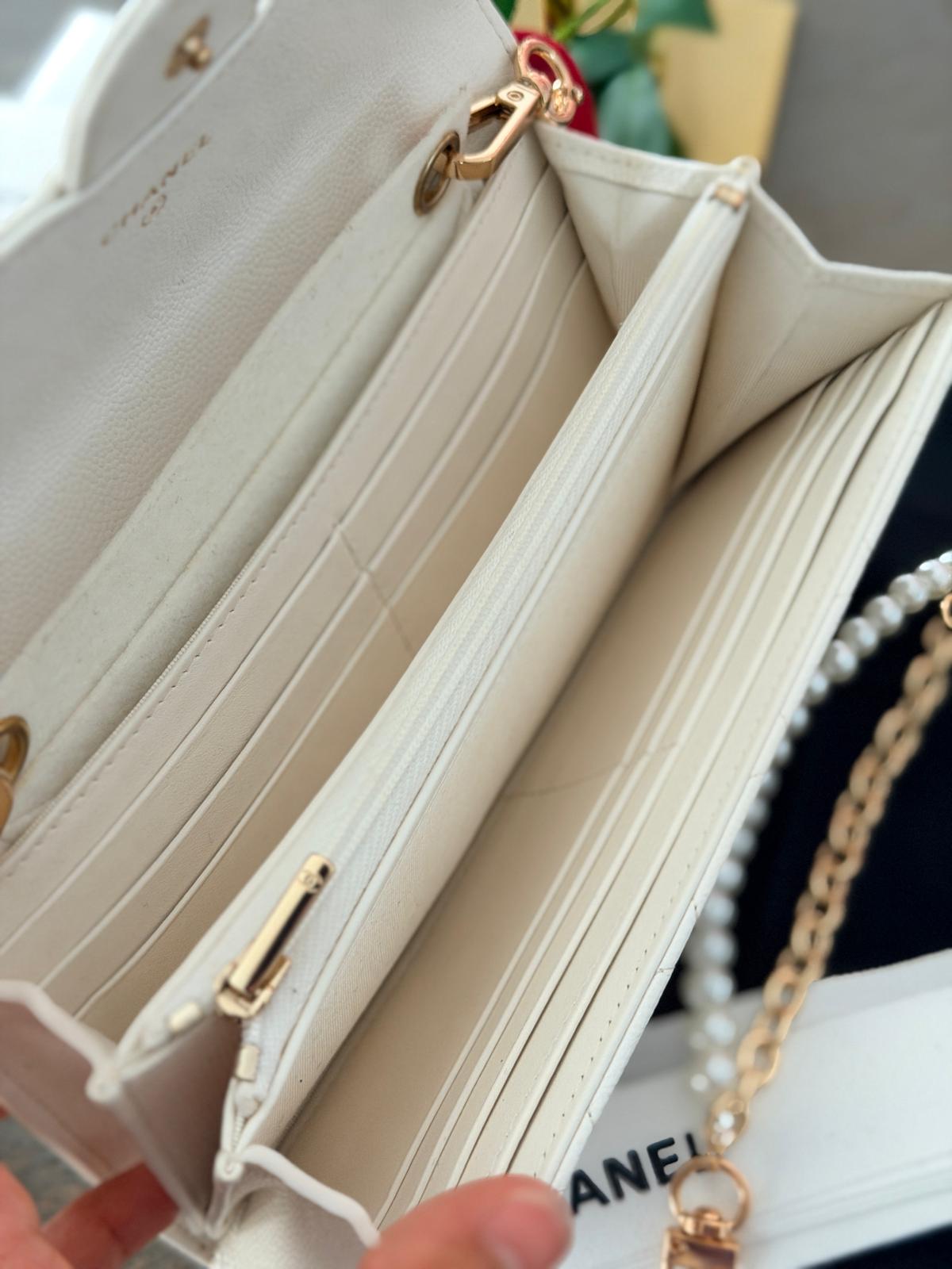 Chanel Matelasse Long Wallet White Caviar Leather Gold Hardware Series 30