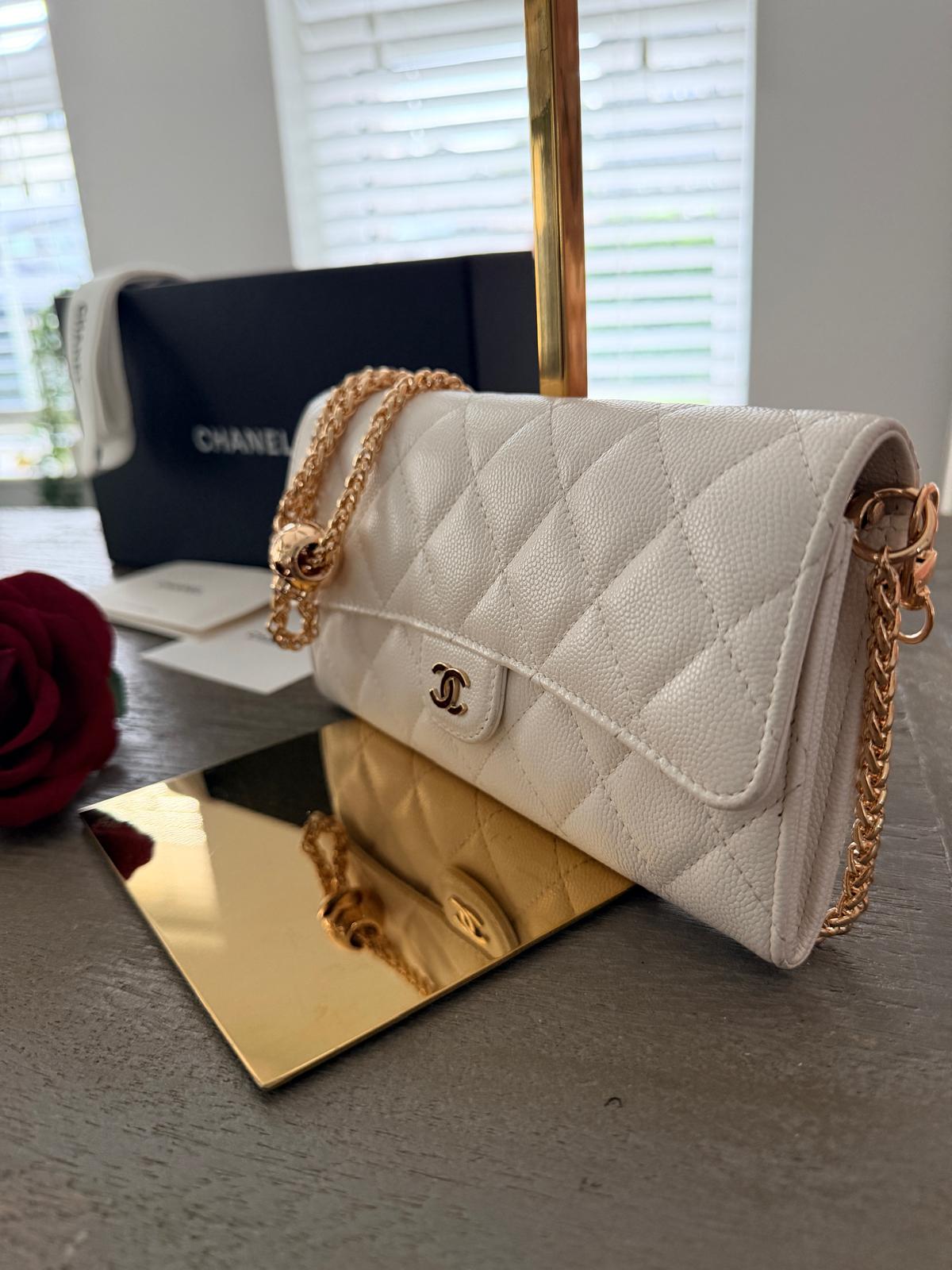 Chanel Matelasse Long Wallet White Caviar Leather Gold Hardware Series 30