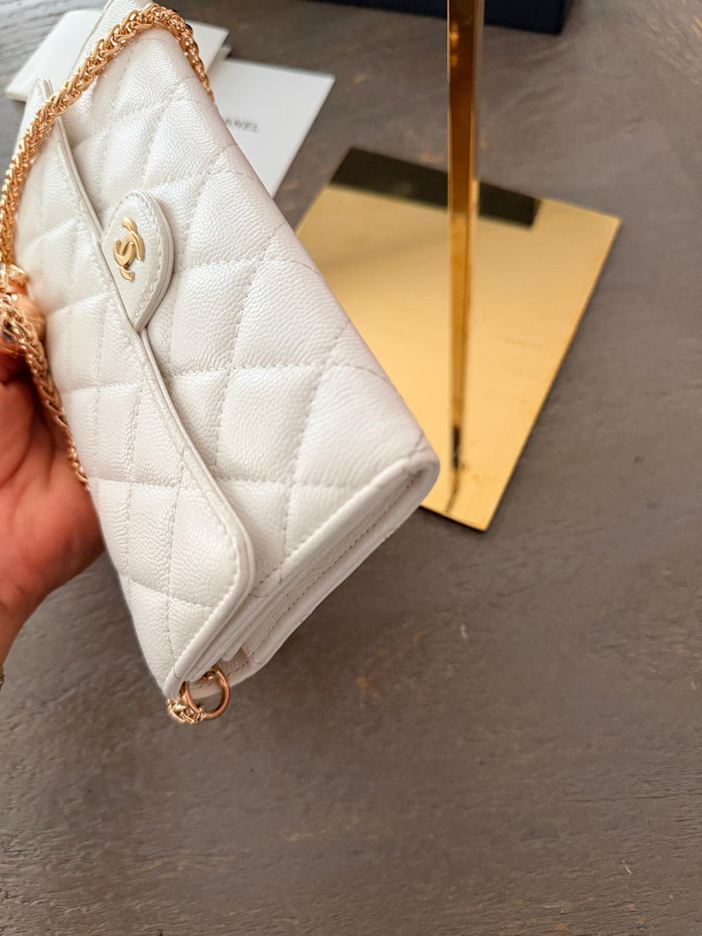 Chanel Matelasse Long Wallet White Caviar Leather Gold Hardware Series 30
