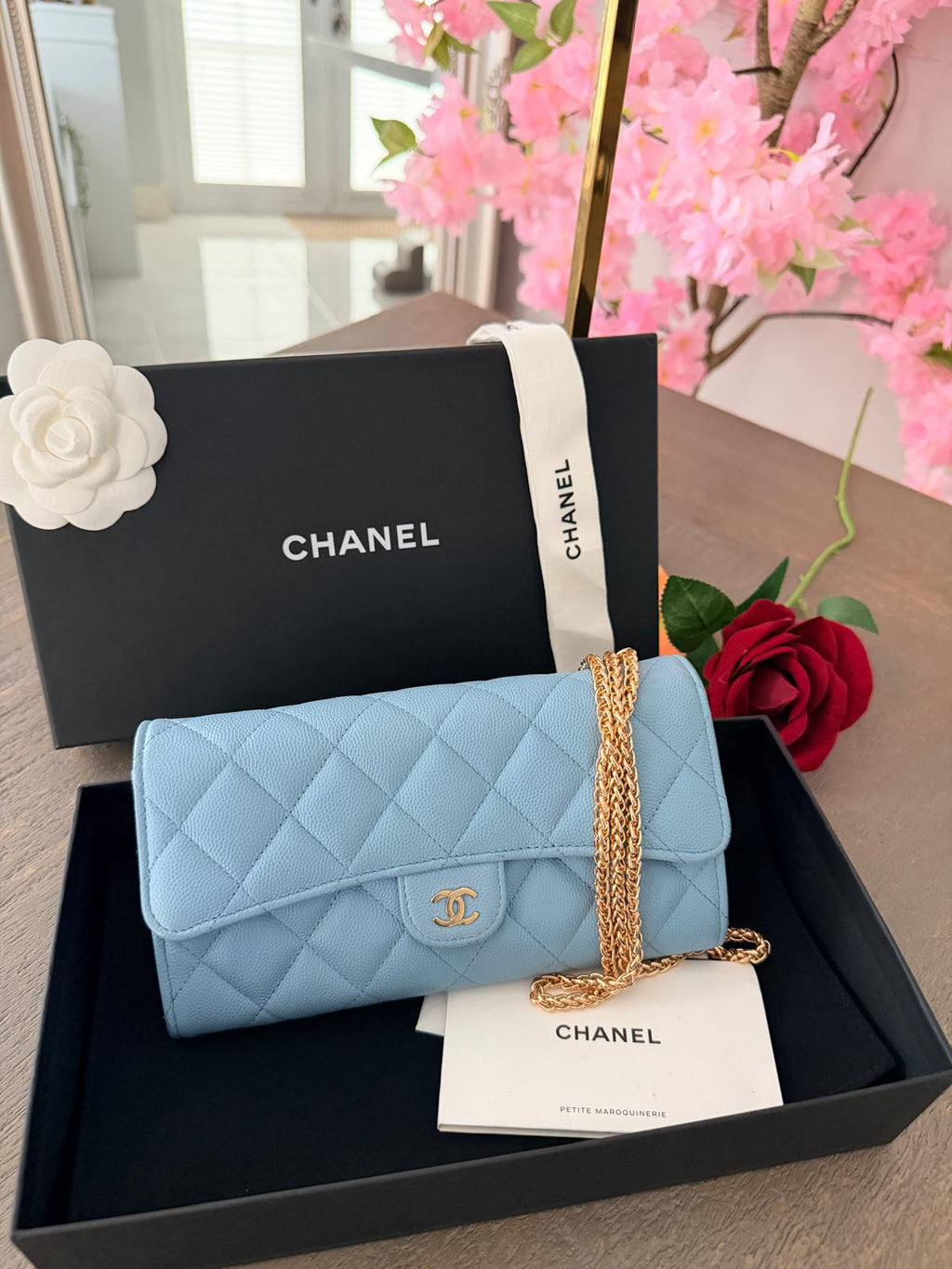 Chanel Matelasse Long Wallet Blue Caviar Leather Gold Hardware Series 32