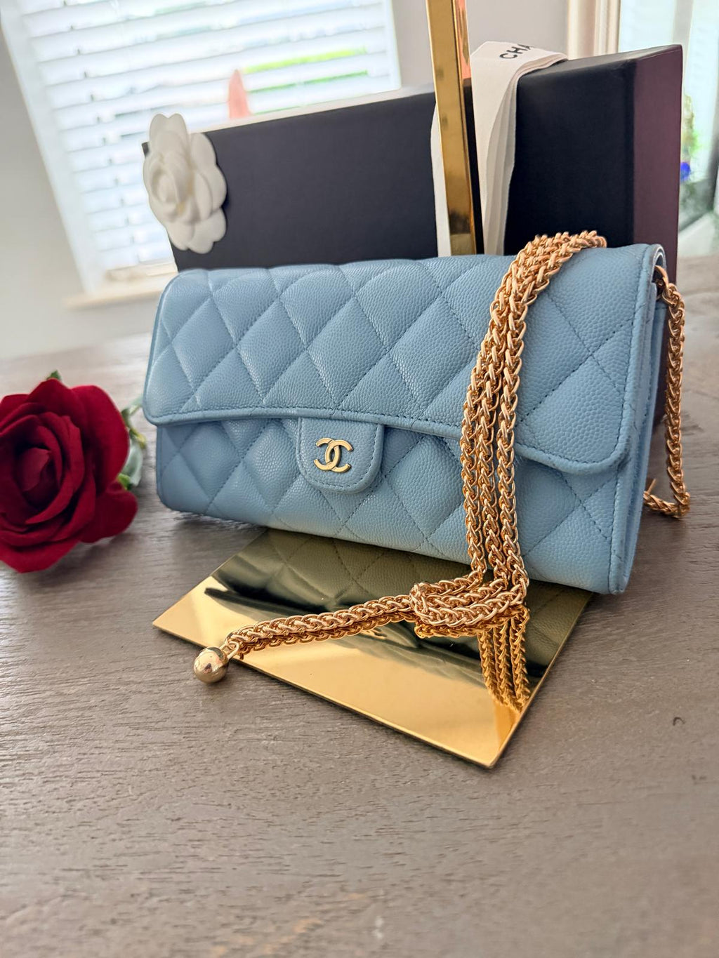 Chanel Matelasse Long Wallet Blue Caviar Leather Gold Hardware Series 32