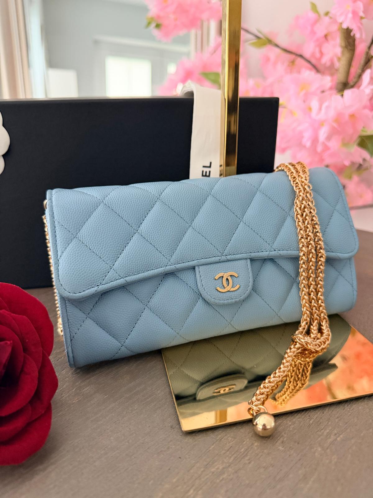 Chanel Matelasse Long Wallet Blue Caviar Leather Gold Hardware Series 32
