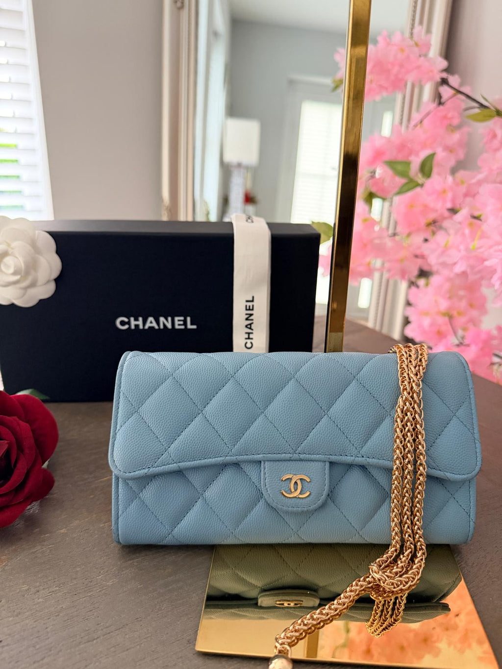 Chanel Matelasse Long Wallet Blue Caviar Leather Gold Hardware Series 32