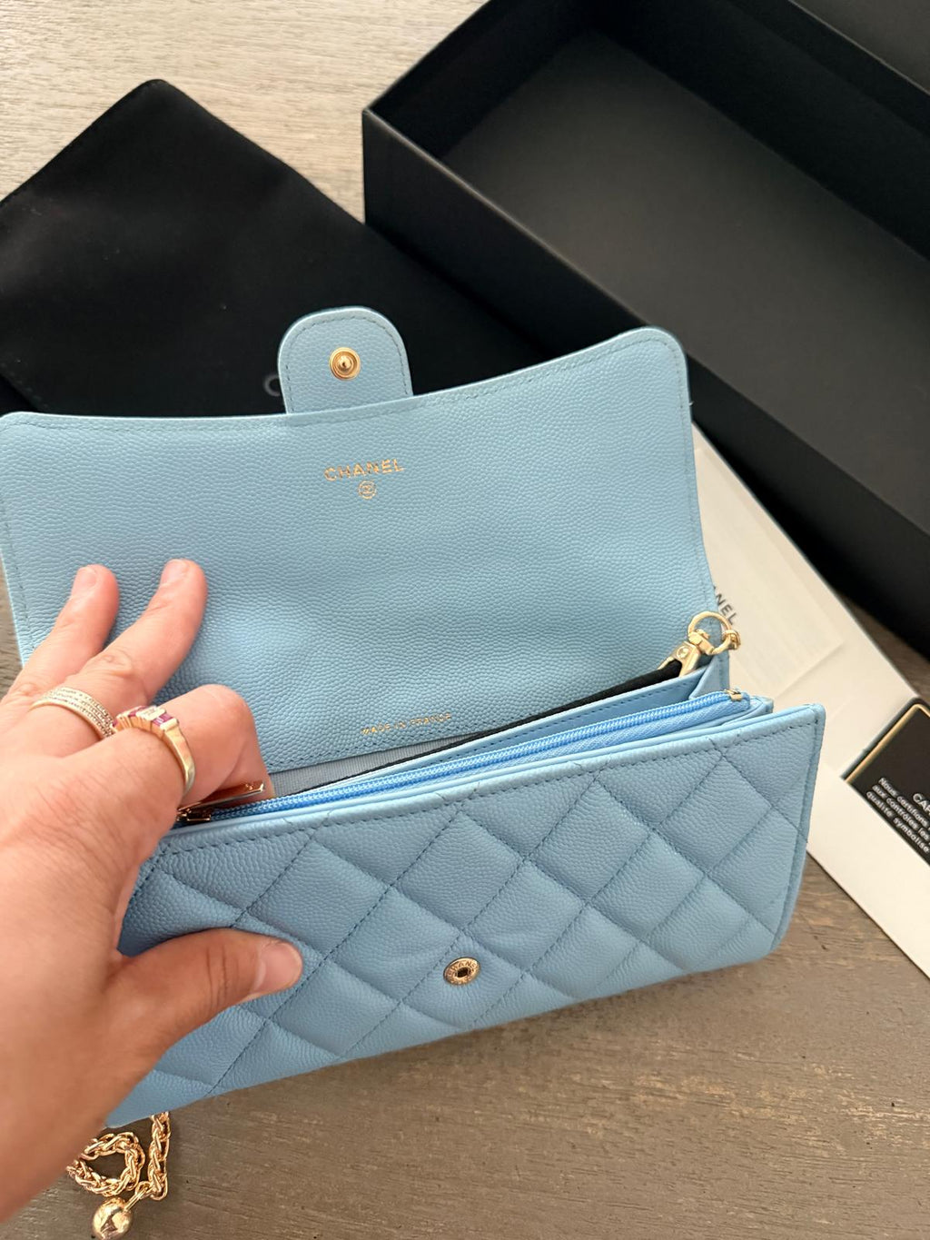 Chanel Matelasse Long Wallet Blue Caviar Leather Gold Hardware Series 32