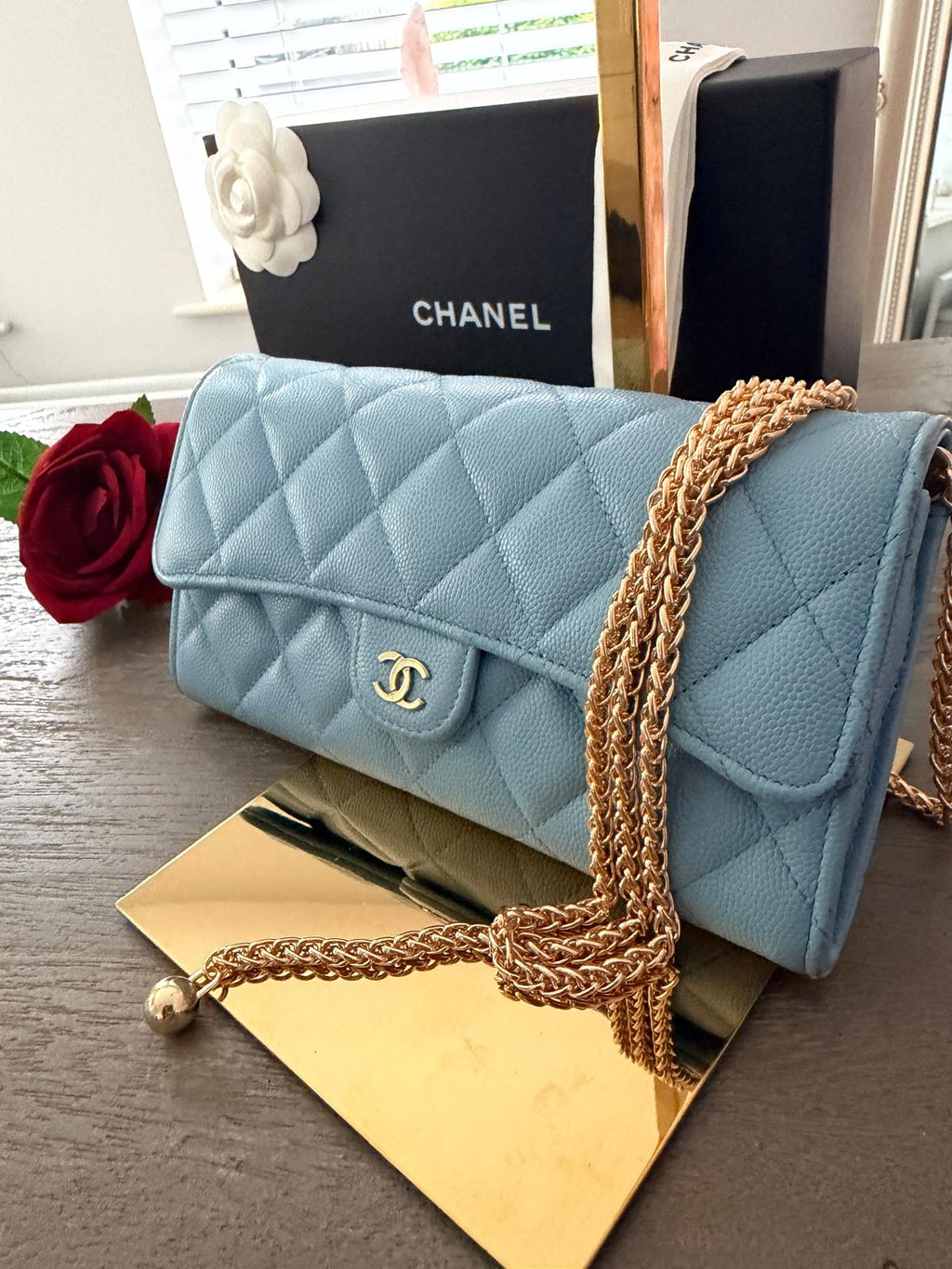 Chanel Matelasse Long Wallet Blue Caviar Leather Gold Hardware Series 32