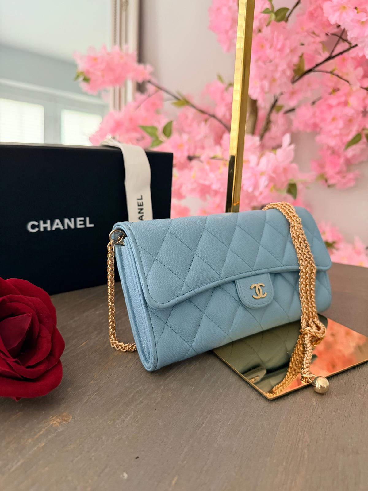 Chanel Matelasse Long Wallet Blue Caviar Leather Gold Hardware Series 32