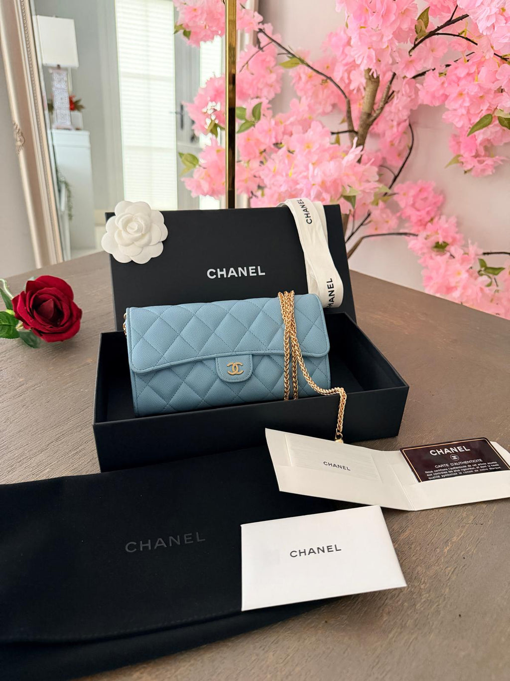 Chanel Matelasse Long Wallet Blue Caviar Leather Gold Hardware Series 32