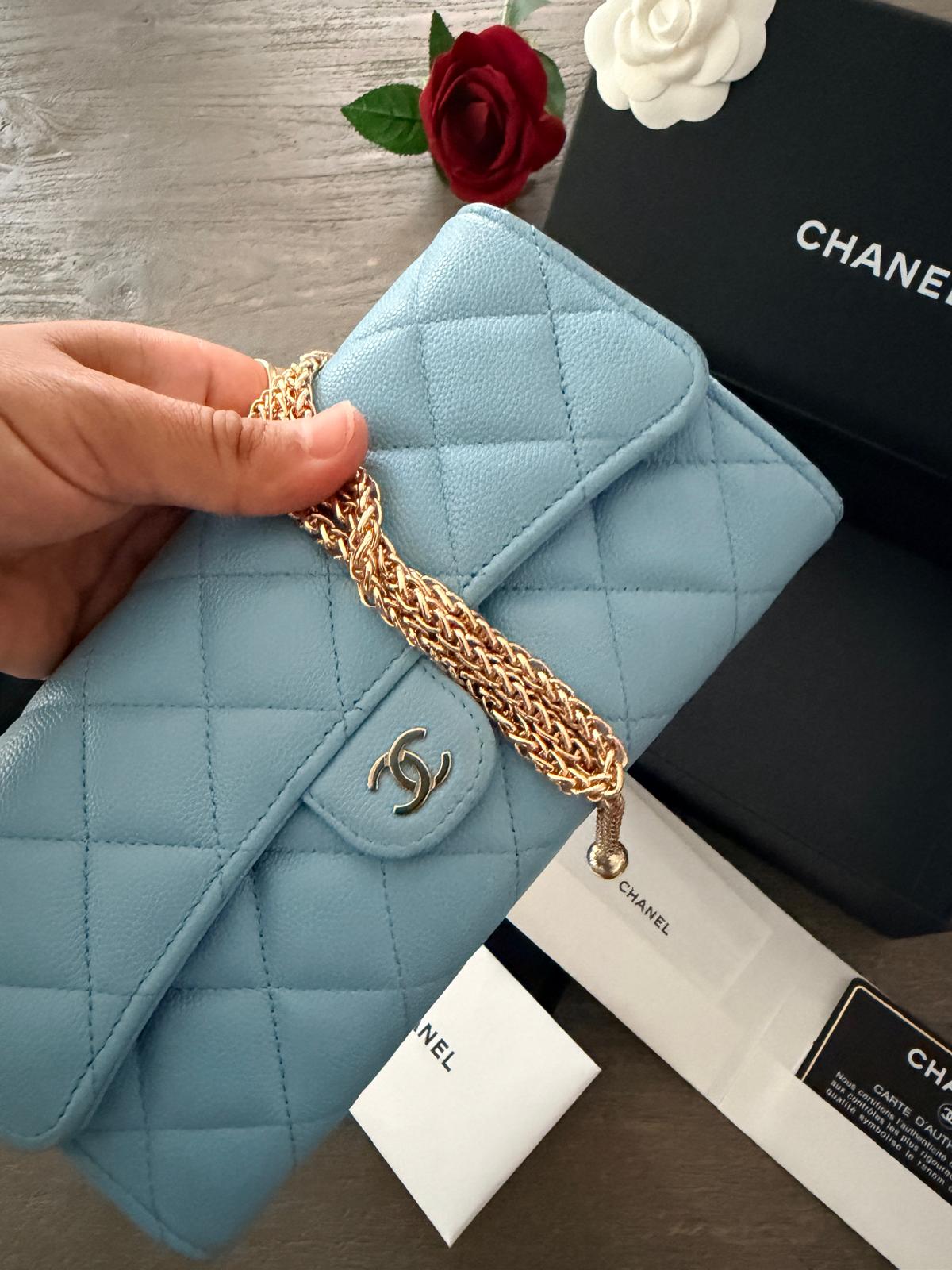 Chanel Matelasse Long Wallet Blue Caviar Leather Gold Hardware Series 32