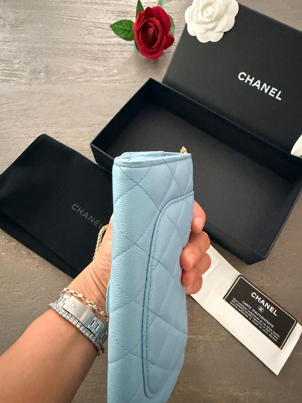 Chanel Matelasse Long Wallet Blue Caviar Leather Gold Hardware Series 32