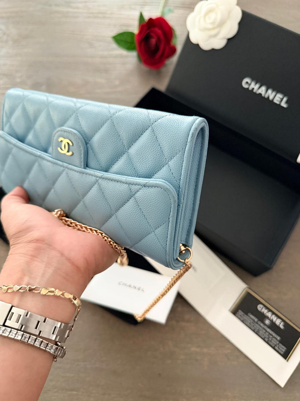 Chanel Matelasse Long Wallet Blue Caviar Leather Gold Hardware Series 32