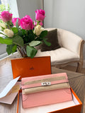 Hermes Kelly Ghillies Limited Edition Long Wallet Rose Sakura Veau Swift Leather