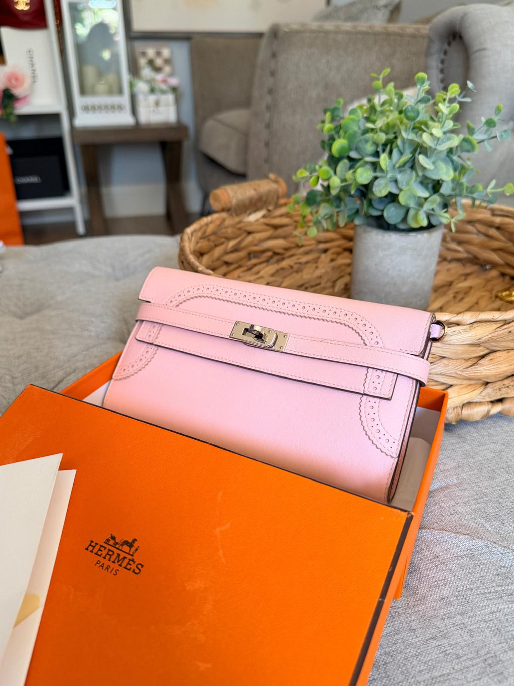 Hermes Kelly Ghillies Limited Edition Long Wallet Rose Sakura Veau Swift Leather