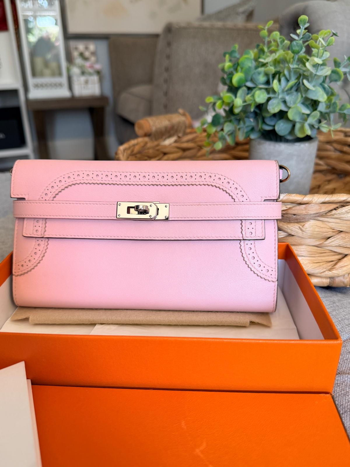 Hermes Kelly Ghillies Limited Edition Long Wallet Rose Sakura Veau Swift Leather
