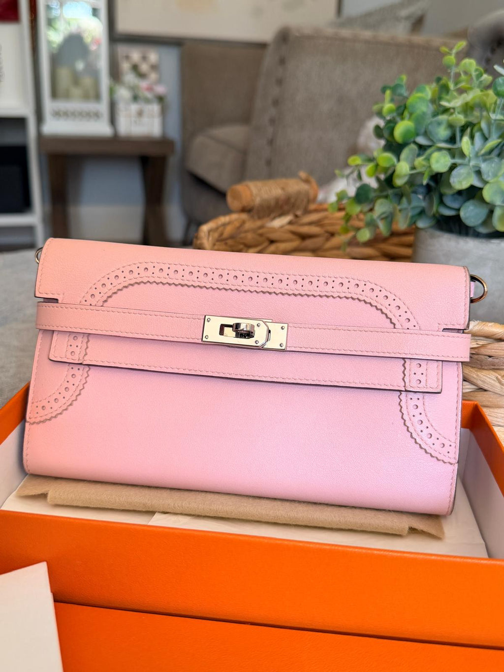 Hermes Kelly Ghillies Limited Edition Long Wallet Rose Sakura Veau Swift Leather