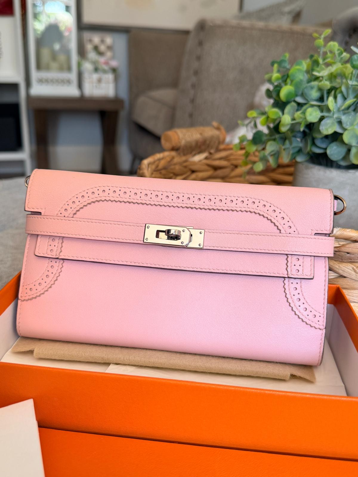 Hermes Kelly Ghillies Limited Edition Long Wallet Rose Sakura Veau Swift Leather