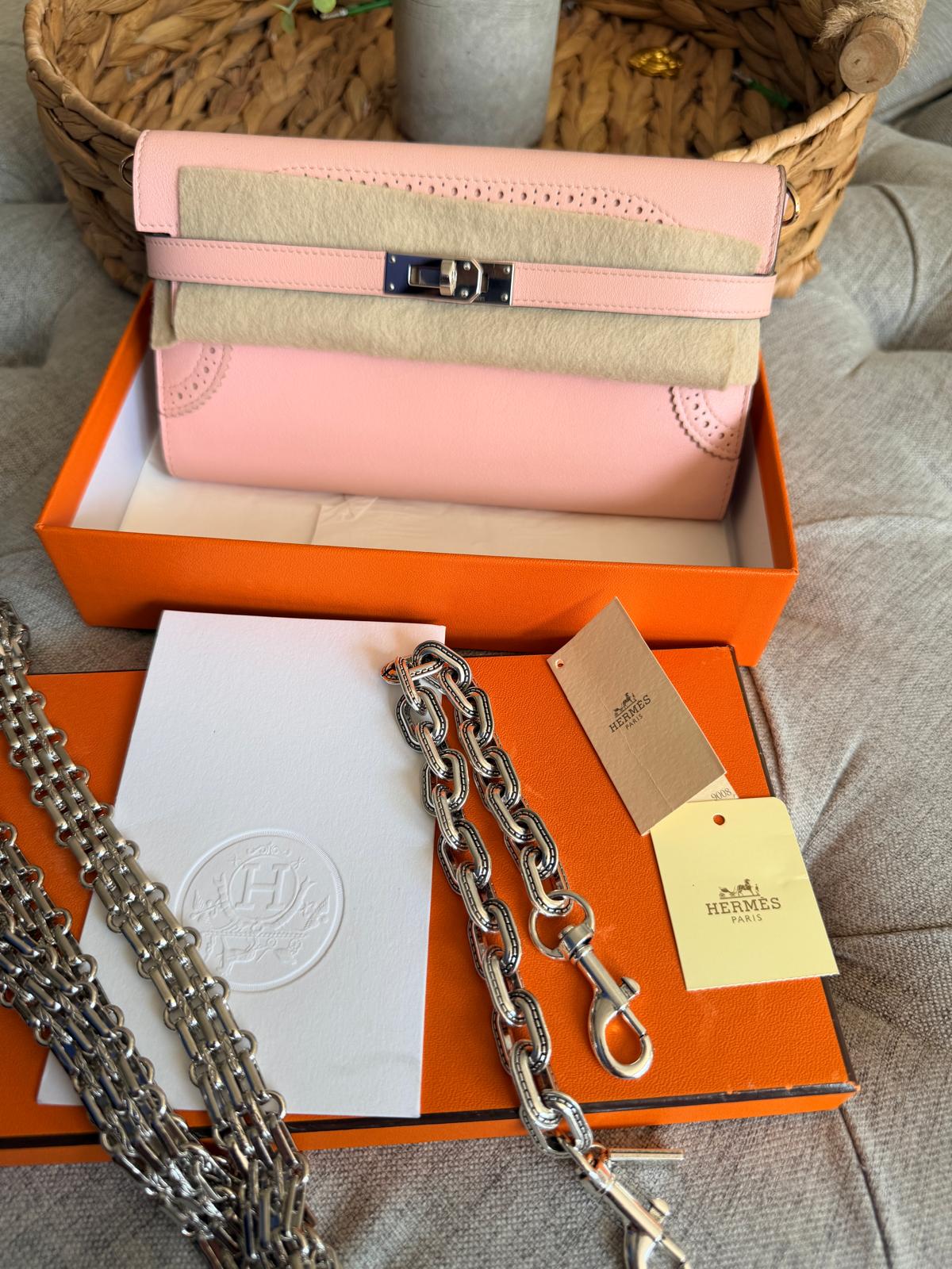 Hermes Kelly Ghillies Limited Edition Long Wallet Rose Sakura Veau Swift Leather