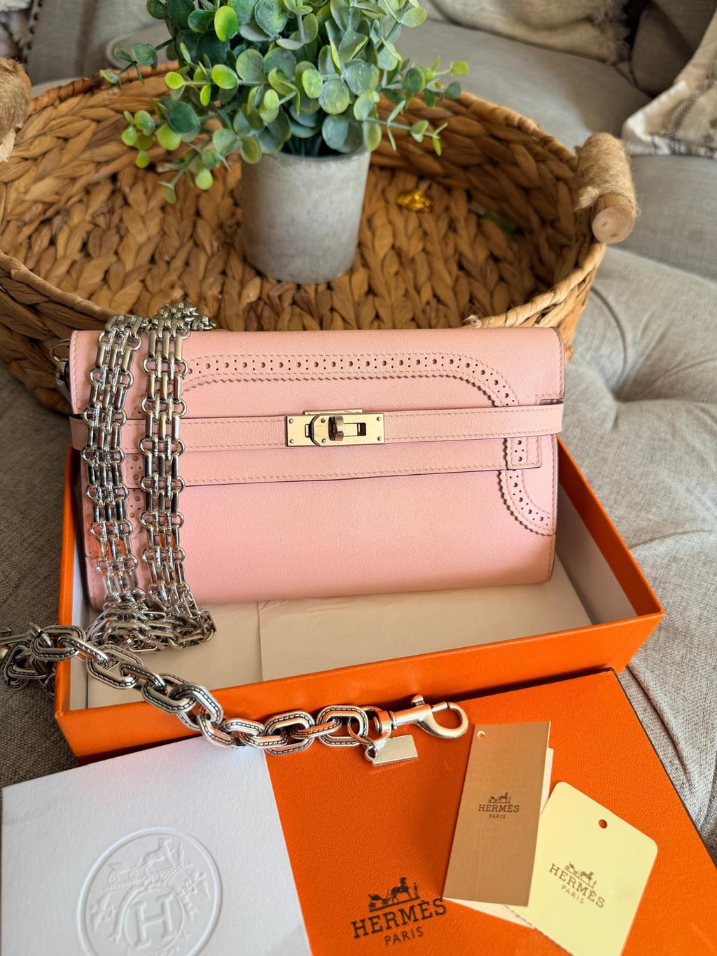 Hermes Kelly Ghillies Limited Edition Long Wallet Rose Sakura Veau Swift Leather