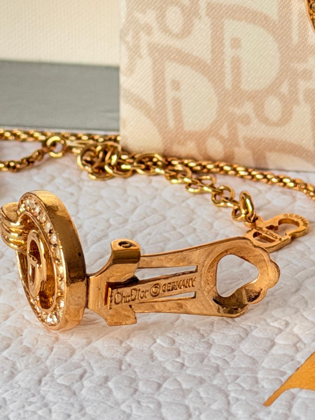 Christian Dior CD Logo Gold Plated with Rhinestones Earrings & Necklace Set
