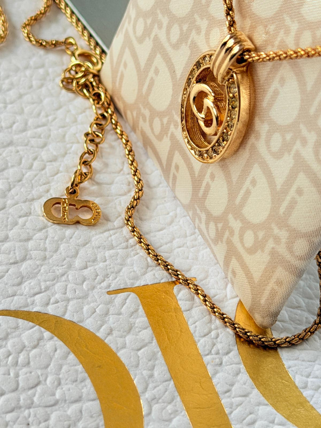 Christian Dior CD Logo Gold Plated with Rhinestones Earrings & Necklace Set