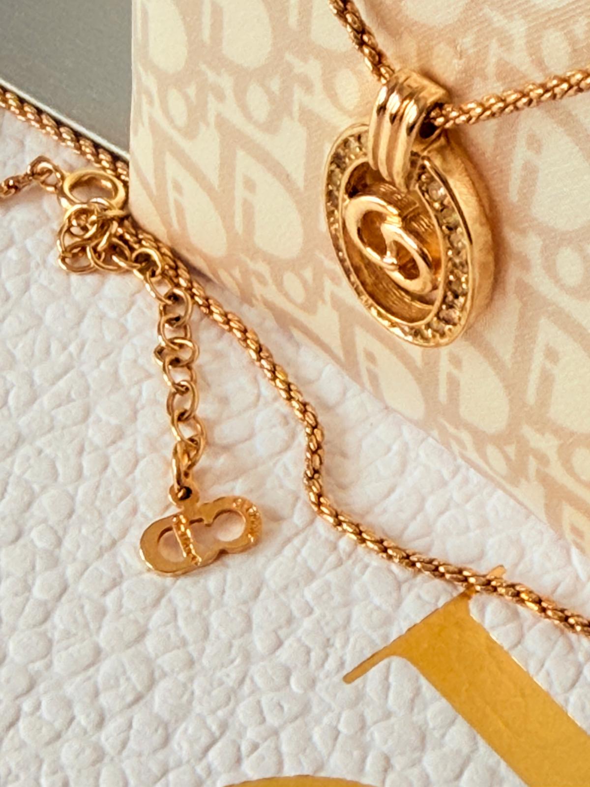 Christian Dior CD Logo Gold Plated with Rhinestones Earrings & Necklace Set