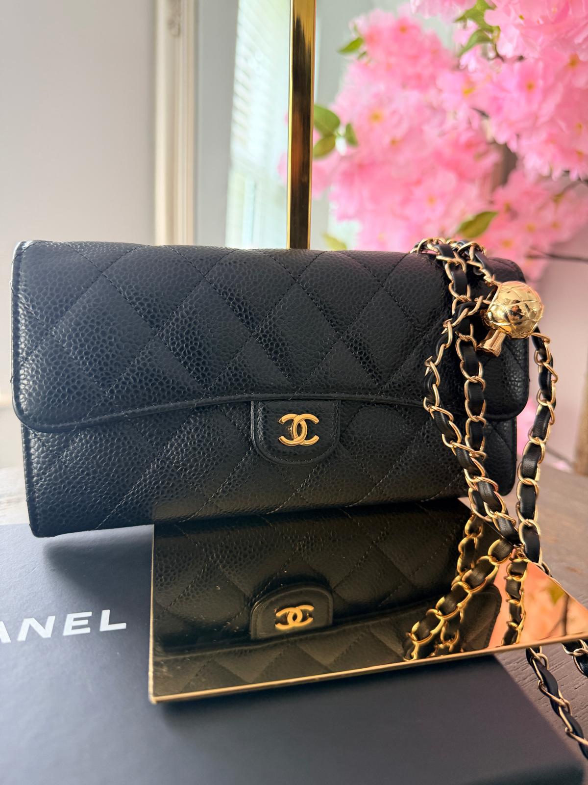 Chanel Matelasse Long Wallet Black Black Caviar Leather Gold Hardware