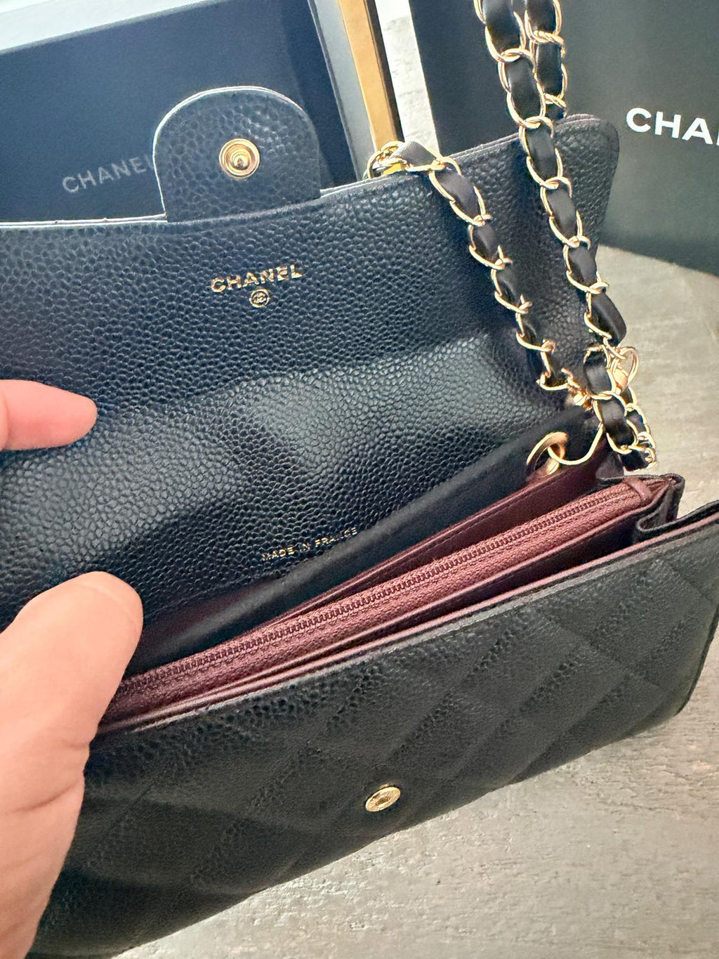Chanel Matelasse Long Wallet Black Black Caviar Leather Gold Hardware