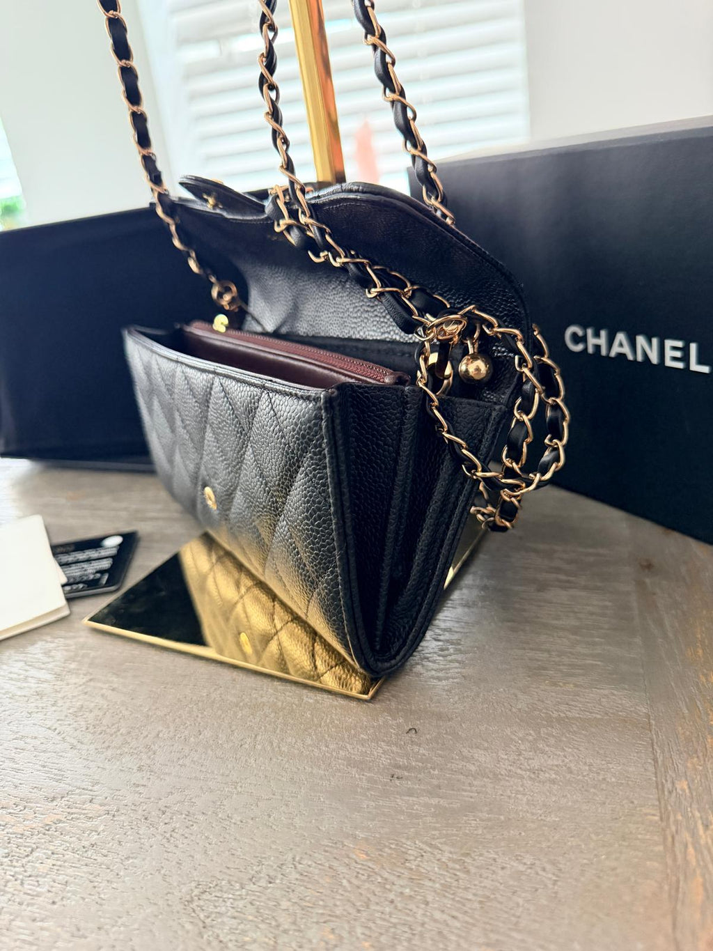 Chanel Matelasse Long Wallet Black Black Caviar Leather Gold Hardware