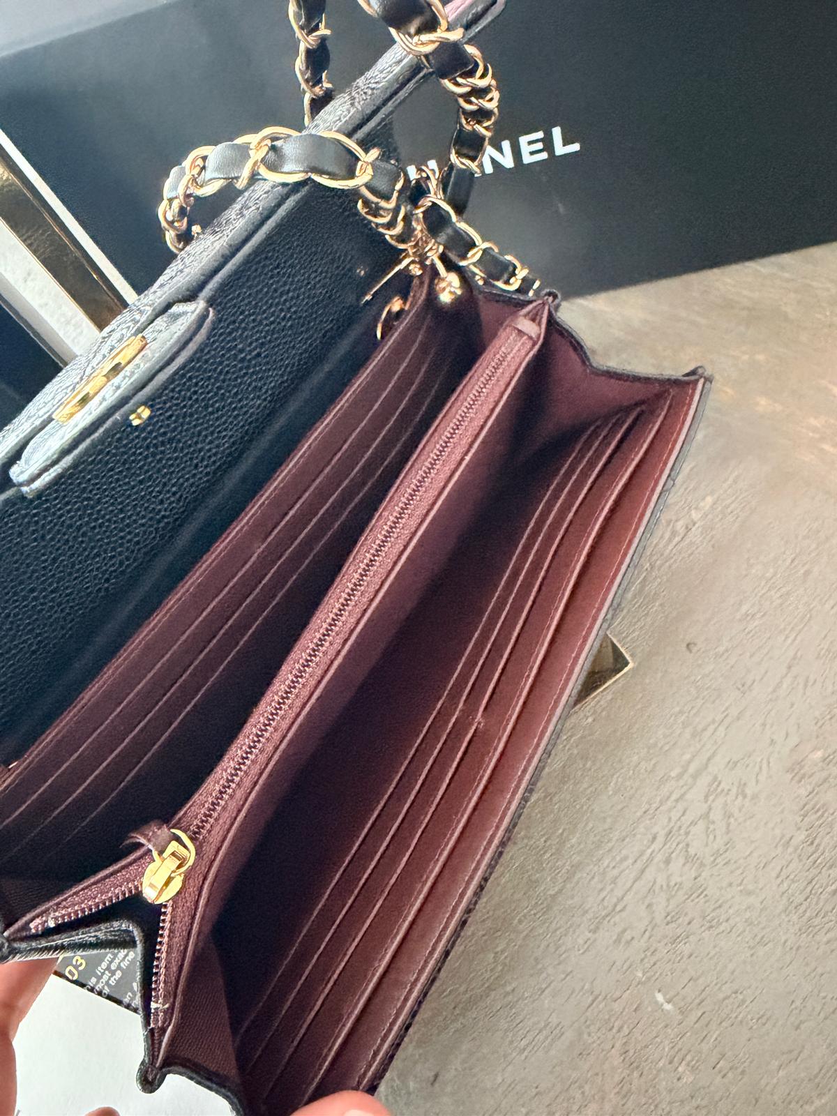 Chanel Matelasse Long Wallet Black Black Caviar Leather Gold Hardware