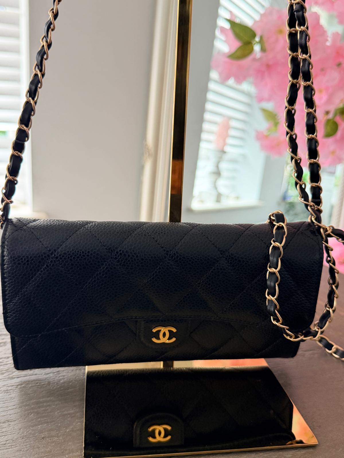 Chanel Matelasse Long Wallet Black Black Caviar Leather Gold Hardware
