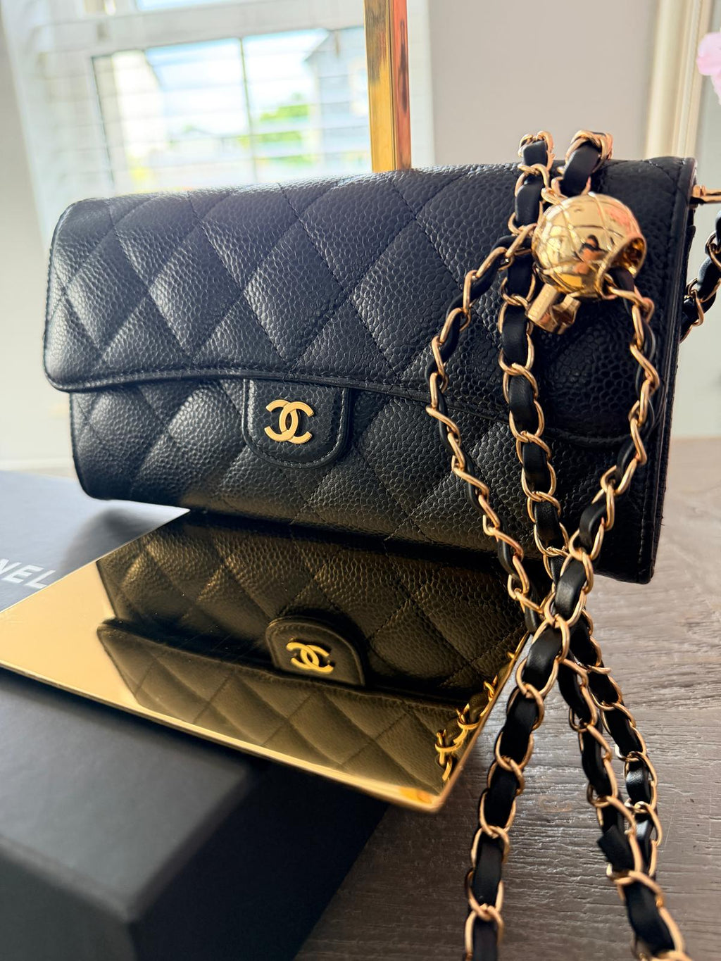 Chanel Matelasse Long Wallet Black Black Caviar Leather Gold Hardware