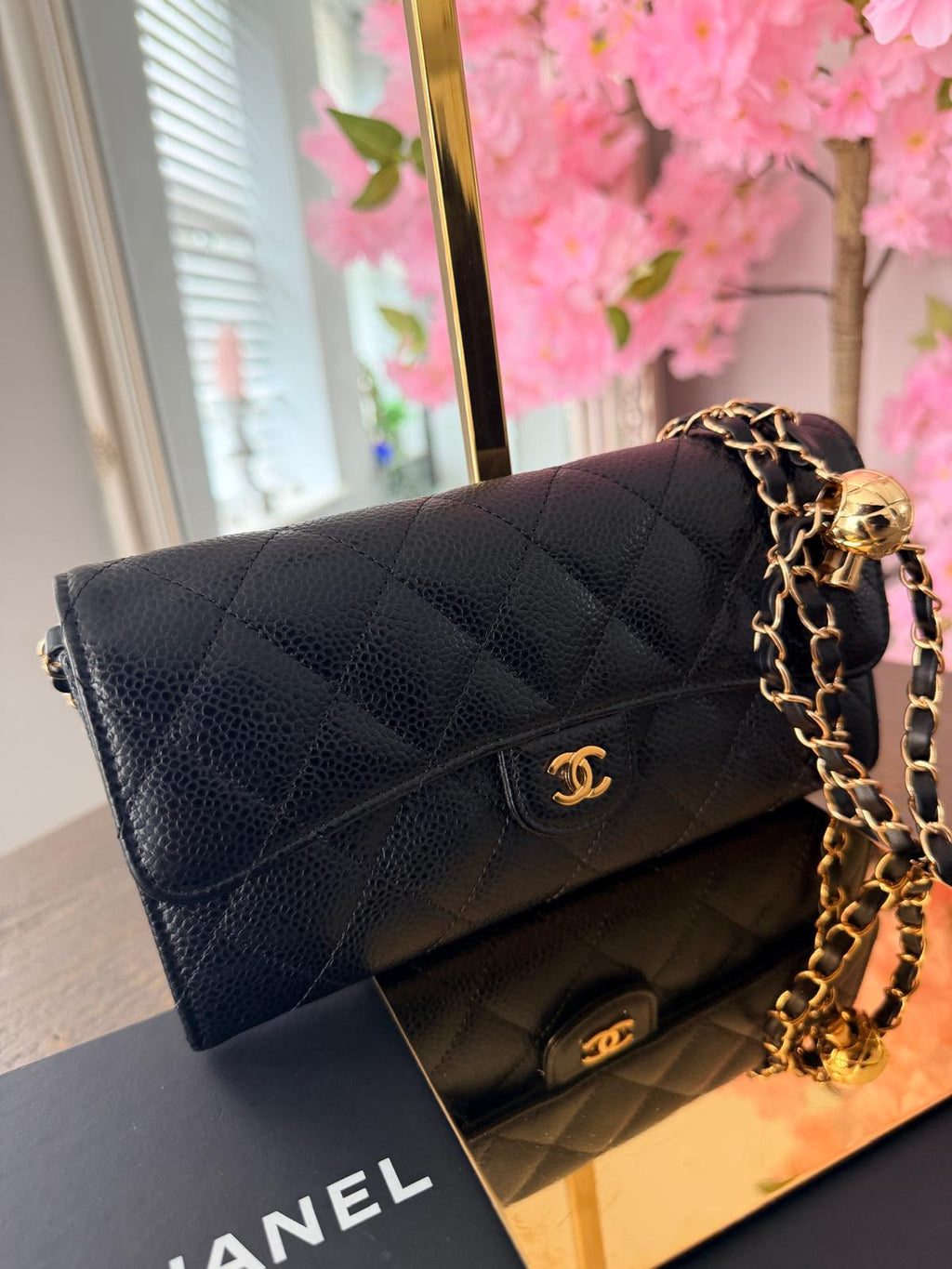 Chanel Matelasse Long Wallet Black Black Caviar Leather Gold Hardware