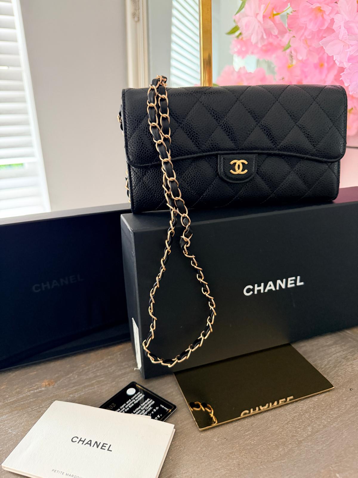 Chanel Matelasse Long Wallet Black Black Caviar Leather Gold Hardware