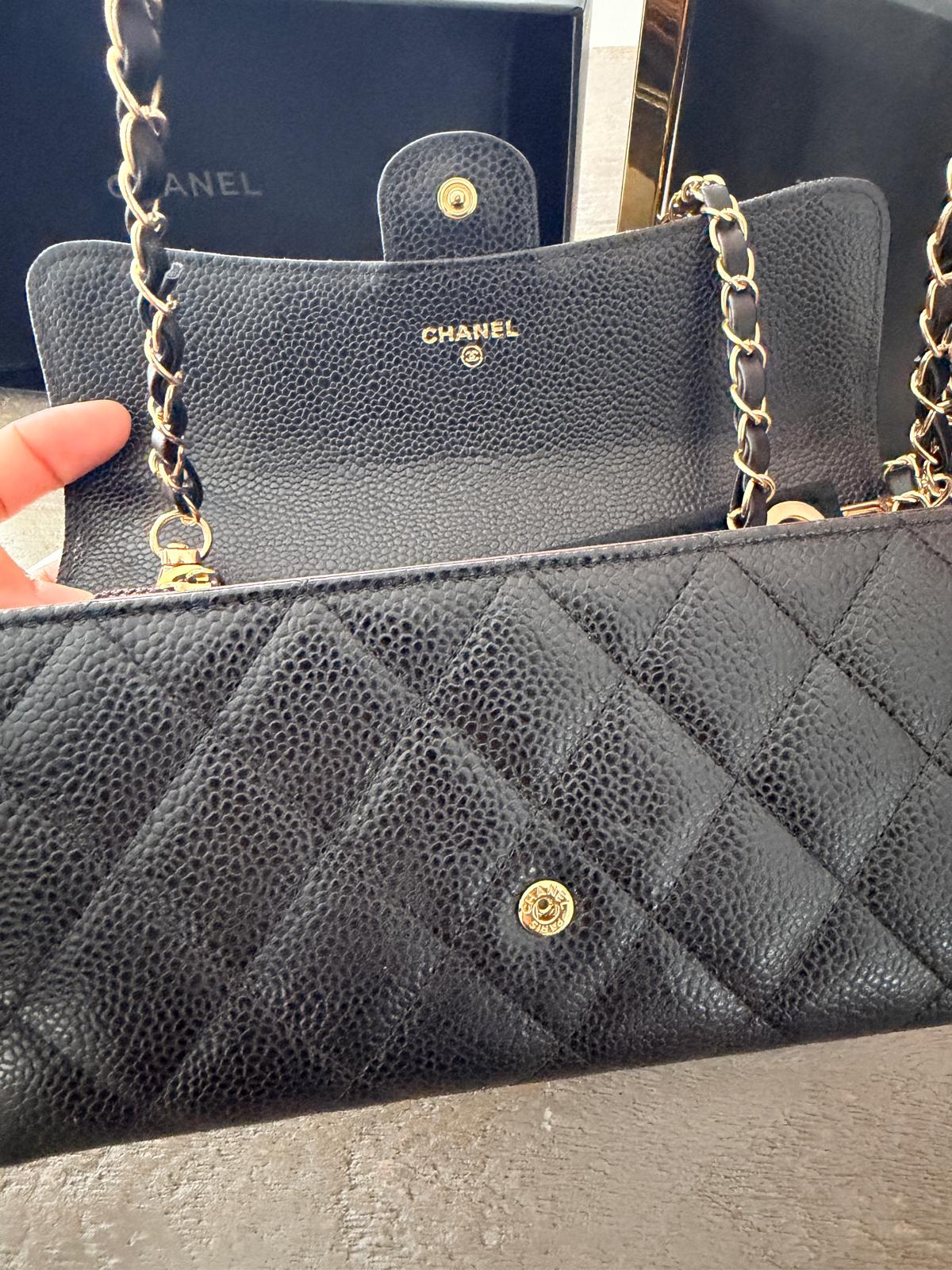 Chanel Matelasse Long Wallet Black Black Caviar Leather Gold Hardware