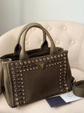 Prada Canapa Two-Way Green Denim Tote Bag with Sparkling Crystals & Rhinestones