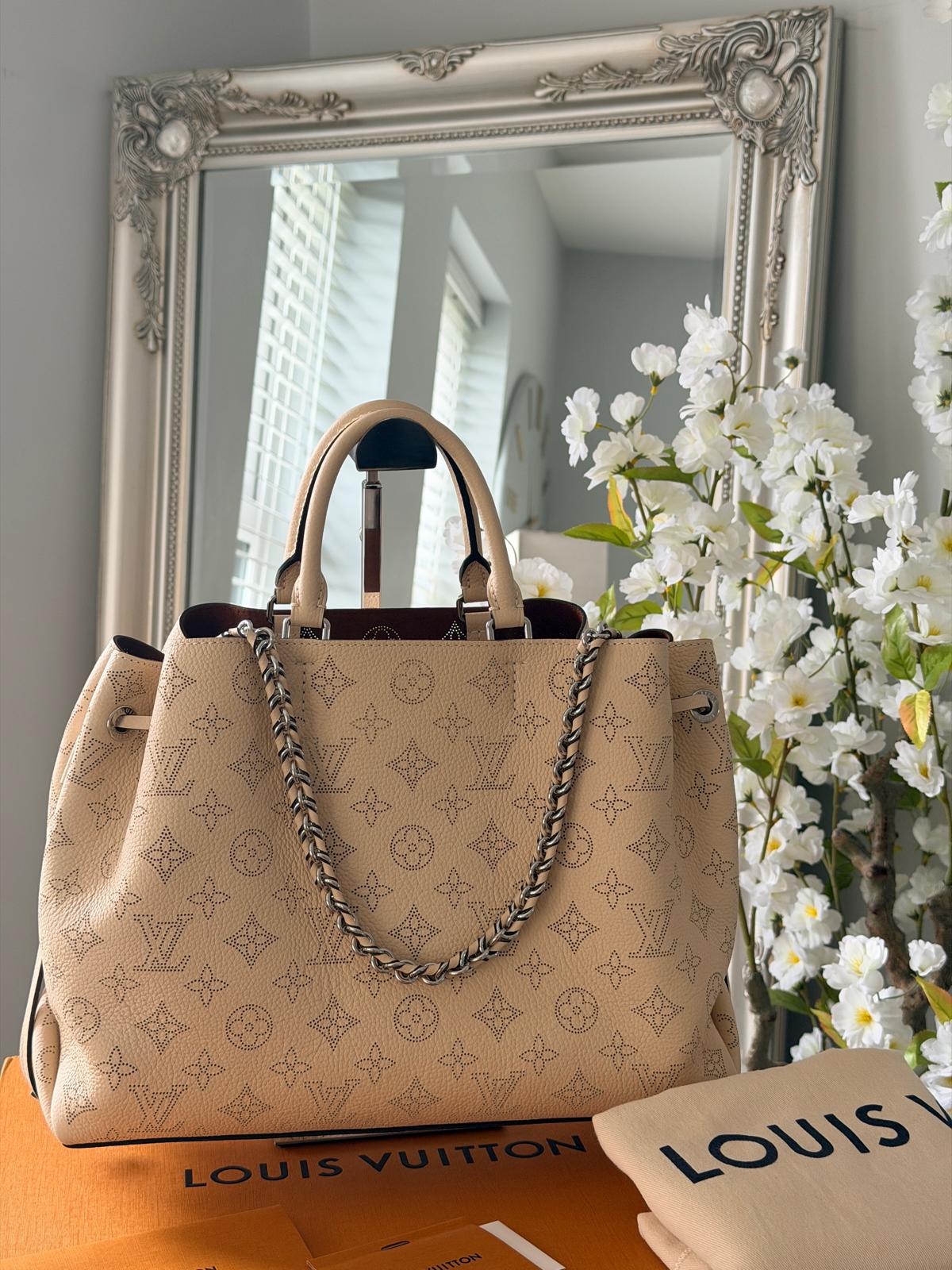 Louis Vuitton Mahina Bella Tote Bag Beige Leather Silver Hardware