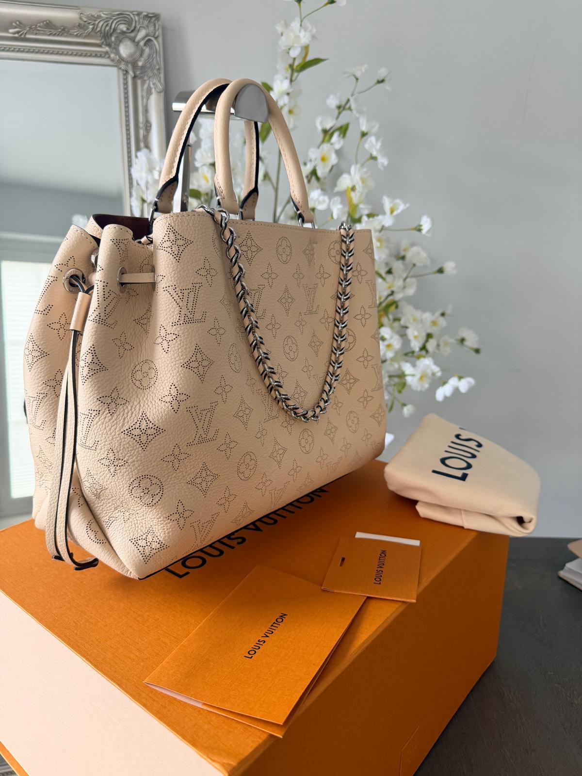 Louis Vuitton Mahina Bella Tote Bag Beige Leather Silver Hardware